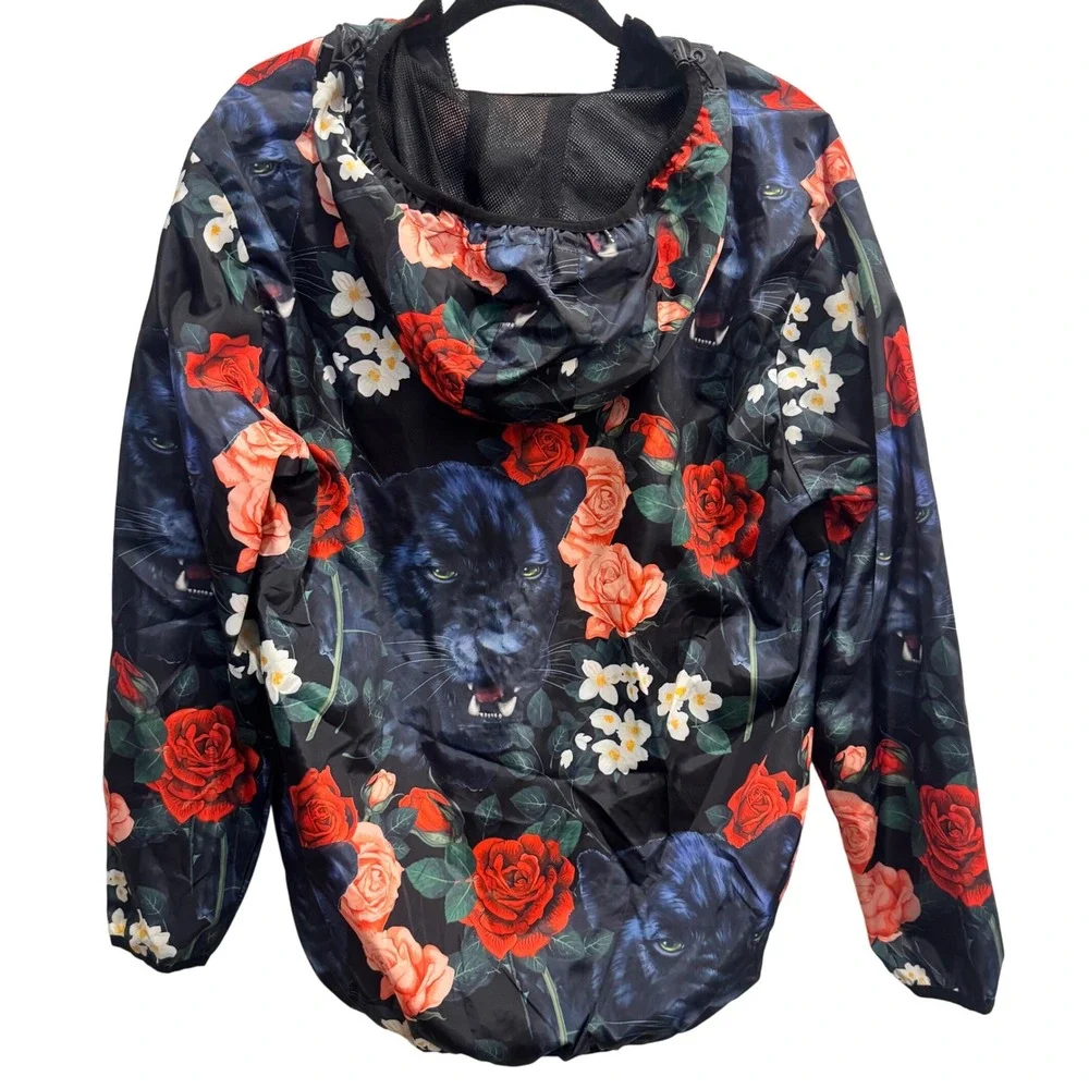 Reason Brand Floral Panther Windbreaker Jacket Hoodie Anorak Medium‎ Streetwear